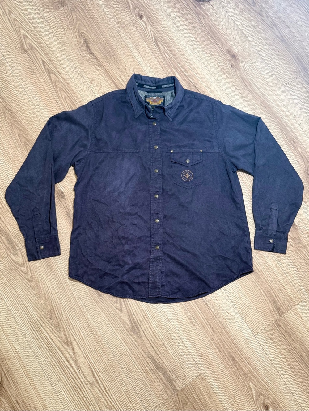 Harley Davidson Vintage Faux Suede Snap Button Shirt Gray Mens XL Biker Moto